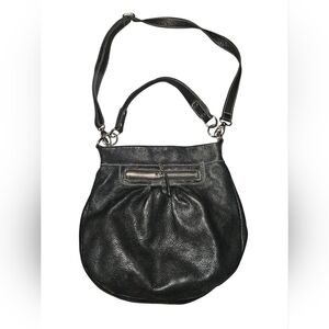 Roots Canad Black Leather Olivia Crossbody Hobo Bag
